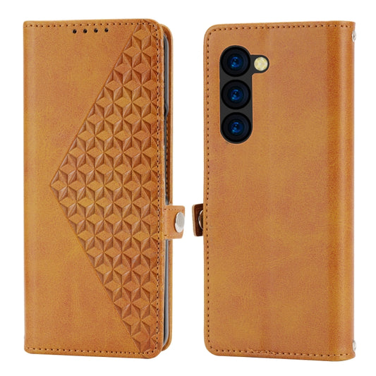 For Samsung Galaxy Z Fold5 Cubic Grid Calf Texture Magnetic Leather Phone Case(Yellow) by buy2fix