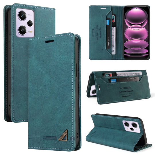 For Xiaomi Redmi Note 12 Pro India/Poco X5 Pro Skin Feel Anti-theft Brush Horizontal Flip Leather Case with Holder(Blue)