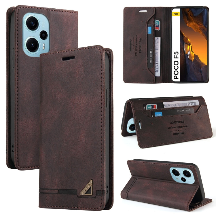 For Xiaomi Poco F5 5G/Redmi Note 12 Turbo 5G GQUTROBE Skin Feel Anti-theft Brush Horizontal Flip Leather Case with Holder(Brown) - Xiaomi Cases by GQUTROBE | Online Shopping UK | buy2fix