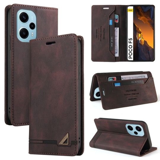 Pour Xiaomi Poco F5 5G/Redmi Note 12 Turbo 5G GQUTROBE Skin Feel Brosse antivol Étui en cuir à rabat horizontal avec support (marron)