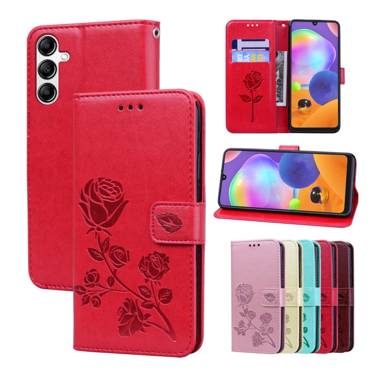 For Samsung Galaxy A14 4G / 5G Rose Embossed Flip PU Leather Phone Case(Red) - Galaxy Phone Cases by buy2fix | Online Shopping UK | buy2fix