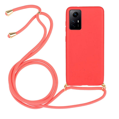 For Xiaomi Redmi Note 12S Wheat Straw Material + TPU Phone Case with Lanyard(Red) - Xiaomi Cases by buy2fix | Online Shopping UK | buy2fix