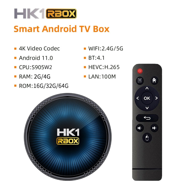 HK1RBOX-W2 Android 11.0 Amlogic S905W2 Quad Core Smart TV Box, Memory:4GB+64GB(AU Plug) - Amlogic S905 by buy2fix | Online Shopping UK | buy2fix