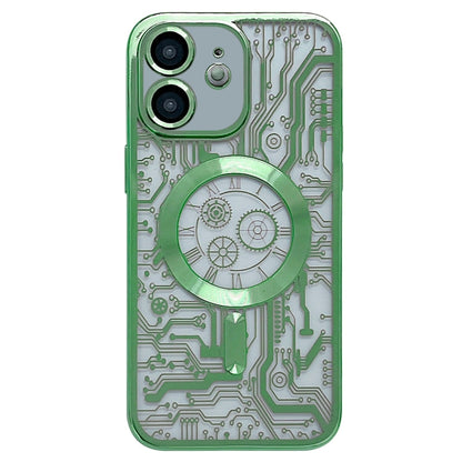 For iPhone 11 Electroplated Circuit Board Pattern MagSafe Phone Case(Green) by buy2fix