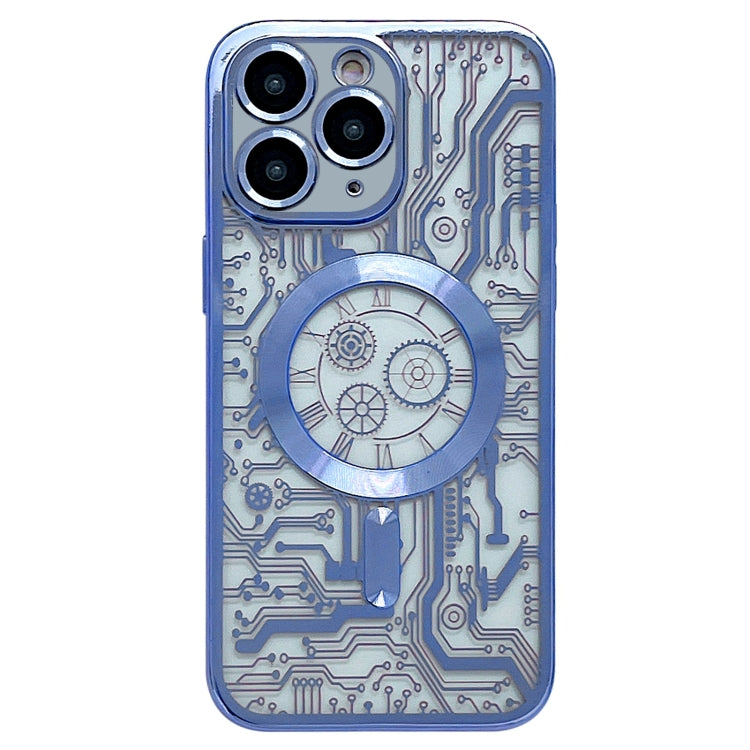 For iPhone 11 Pro Max Electroplated Circuit Board Pattern MagSafe Phone Case(Sierra Blue) by buy2fix