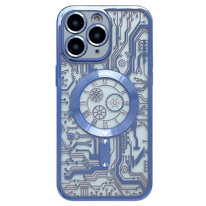For iPhone 11 Pro Max Electroplated Circuit Board Pattern MagSafe Phone Case(Sierra Blue) by buy2fix