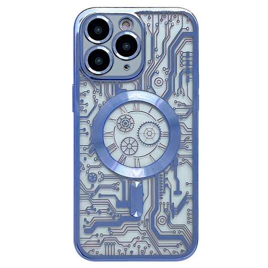 For iPhone 11 Pro Max Electroplated Circuit Board Pattern MagSafe Phone Case(Sierra Blue) by buy2fix