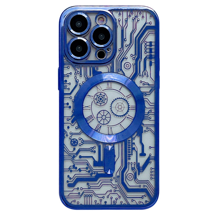 For iPhone 12 Pro Max Electroplated Circuit Board Pattern MagSafe Phone Case(Dark Blue) by buy2fix