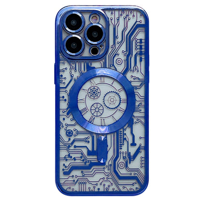 For iPhone 12 Pro Max Electroplated Circuit Board Pattern MagSafe Phone Case(Dark Blue) by buy2fix