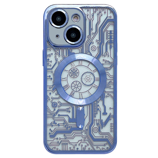 For iPhone 13 Electroplated Circuit Board Pattern MagSafe Phone Case(Sierra Blue) by buy2fix