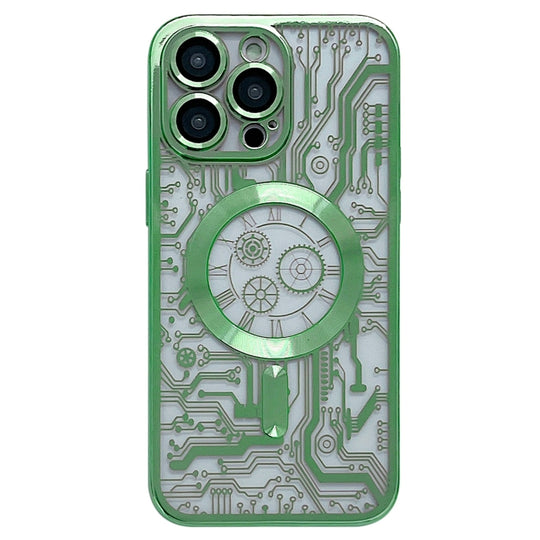 For iPhone 13 Pro Max Electroplated Circuit Board Pattern MagSafe Phone Case(Green)