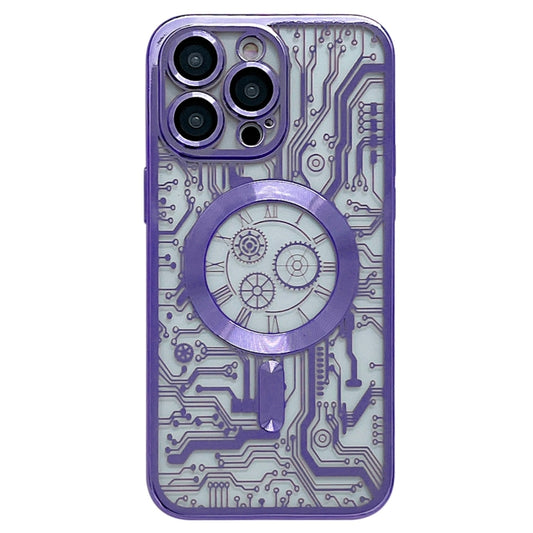 For iPhone 14 Pro Max Electroplated Circuit Board Pattern MagSafe Phone Case(Purple) - iPhone 14 Pro Max Cases by buy2fix | Online Shopping UK | buy2fix