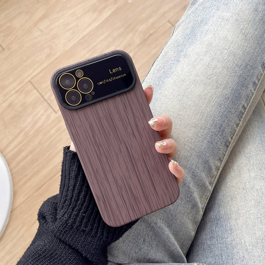 For iPhone 14 Pro Max Wood Grain TPU Phone Case with Lens Film(Grey) - iPhone 14 Pro Max Cases by buy2fix | Online Shopping UK | buy2fix