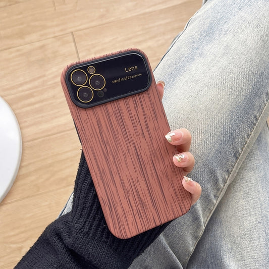 For iPhone 13 Pro Max Wood Grain TPU Phone Case with Lens Film(Brown) - iPhone 13 Pro Max Cases by buy2fix | Online Shopping UK | buy2fix
