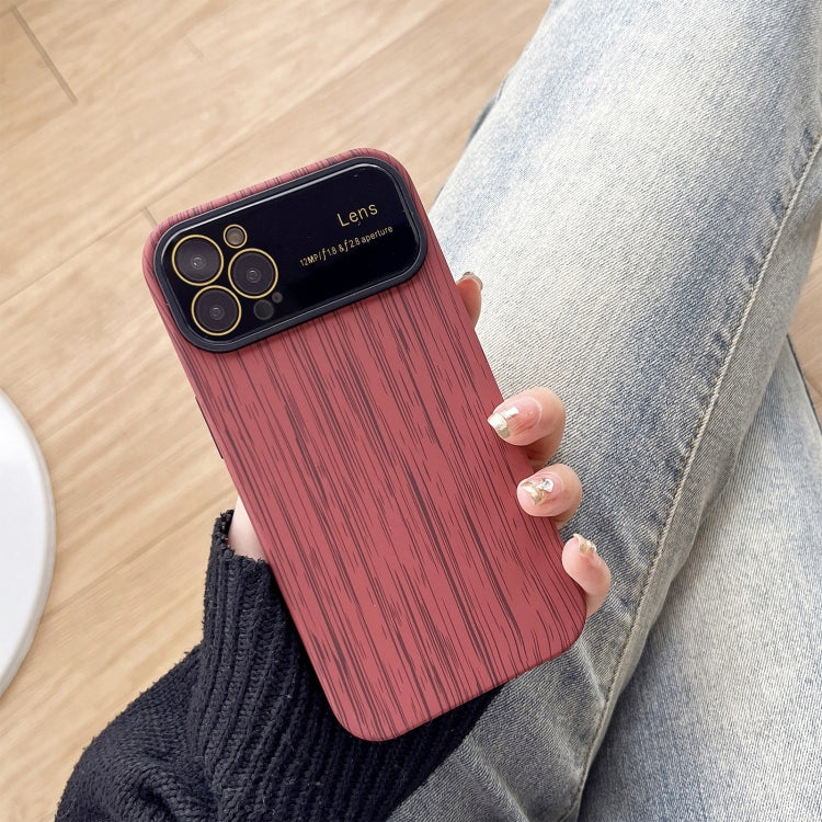 For iPhone 13 Pro Wood Grain TPU Phone Case with Lens Film(Red) - iPhone 13 Pro Cases by buy2fix | Online Shopping UK | buy2fix