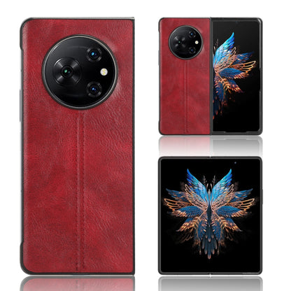 For Tecno Phantom V Fold Cow Pattern Sewing Back Cover Phone Case(Red) by buy2fix