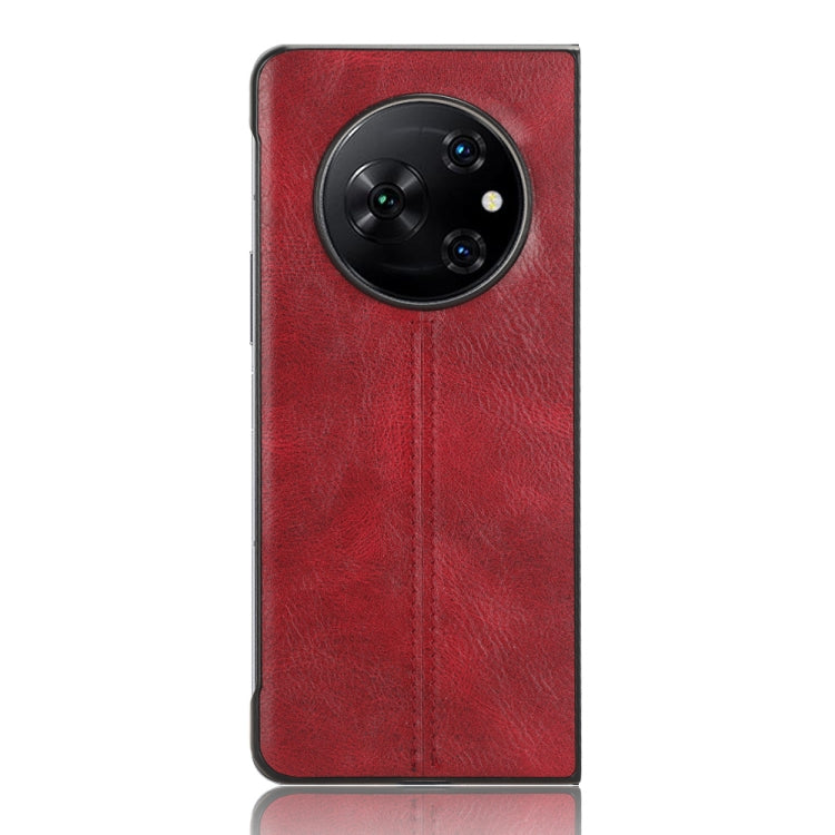 For Tecno Phantom V Fold Cow Pattern Sewing Back Cover Phone Case(Red) by buy2fix