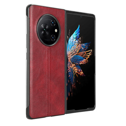 For Tecno Phantom V Fold Cow Pattern Sewing Back Cover Phone Case(Red) by buy2fix