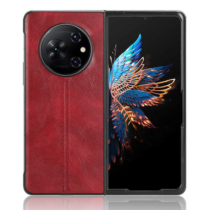 For Tecno Phantom V Fold Cow Pattern Sewing Back Cover Phone Case(Red) by buy2fix