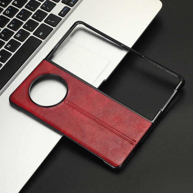 For Tecno Phantom V Fold Cow Pattern Sewing Back Cover Phone Case(Red) by buy2fix