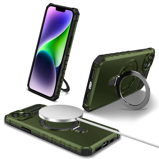 For iPhone 15 Plus MagSafe Magnetic Holder Phone Case(Green) - iPhone 15 Plus Cases by buy2fix | Online Shopping UK | buy2fix