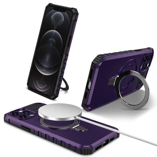 For iPhone 12 Pro Max MagSafe Magnetic Holder Phone Case(Purple) - iPhone 12 Pro Max Cases by buy2fix | Online Shopping UK | buy2fix