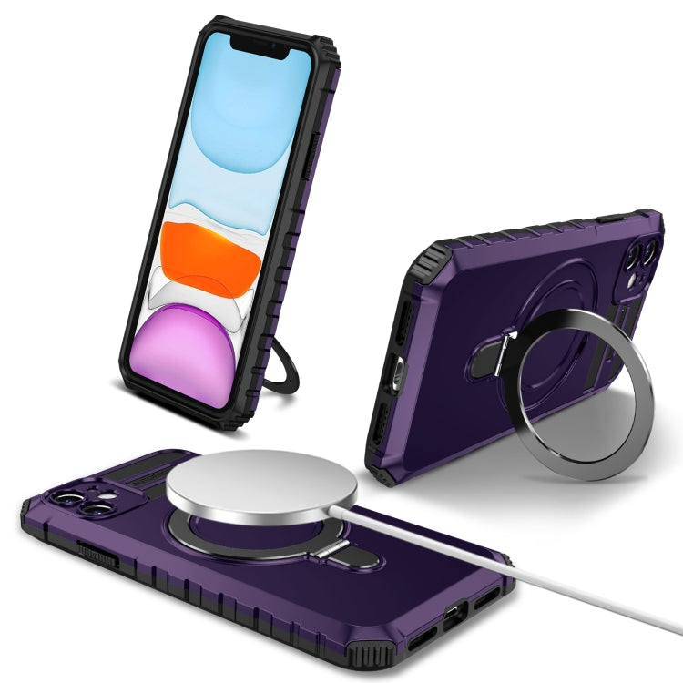 For iPhone 11 MagSafe Magnetic Holder Phone Case(Purple) - iPhone 11 Cases by buy2fix | Online Shopping UK | buy2fix