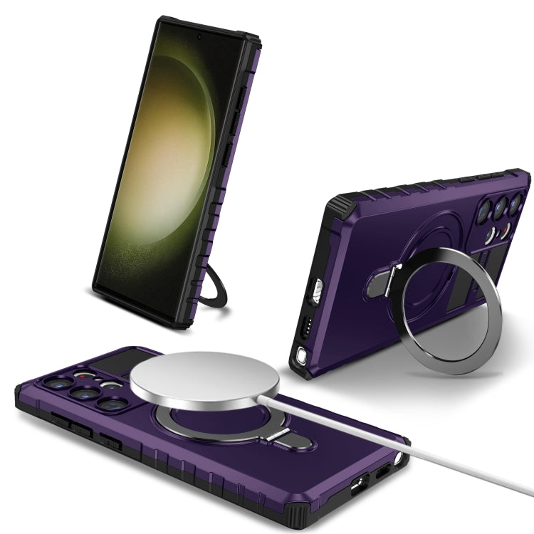 For Samsung Galaxy S23 Ultra 5G MagSafe Magnetic Holder Phone Case(Purple) - Galaxy S23 Ultra 5G Cases by buy2fix | Online Shopping UK | buy2fix