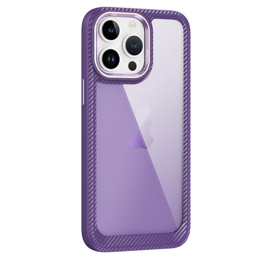 For iPhone 13 Pro Carbon Fiber Transparent Back Panel Phone Case(Purple) - iPhone 13 Pro Cases by buy2fix | Online Shopping UK | buy2fix