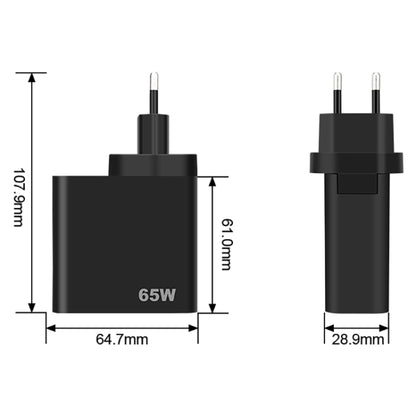 GVDA 65W USB+USB-C/Type-C Fast Charger, EU / US Plug(Black) - USB Charger by GVDA | Online Shopping UK | buy2fix