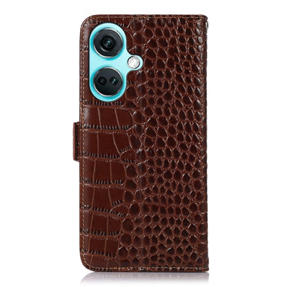 For OnePlus Nord CE3 5G Crocodile Top Layer Cowhide Leather Phone Case(Brown) - OnePlus Cases by buy2fix | Online Shopping UK | buy2fix