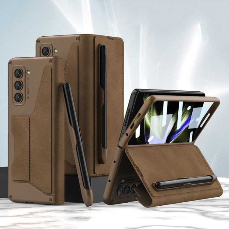 For Samsung Galaxy Z Fold5 GKK Armor Flip Leather Phone Case with Pen Slots(Brown) - Galaxy Z Fold5 Cases by GKK | Online Shopping UK | buy2fix