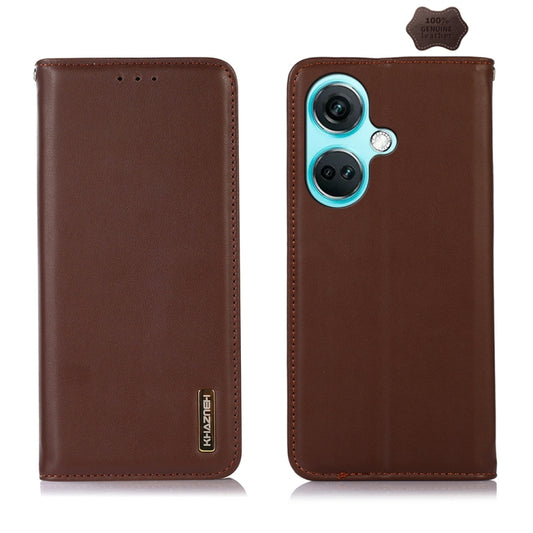 For OnePlus Nord CE3 5G KHAZNEH Nappa Top Layer Cowhide Leather Phone Case(Brown) - OnePlus Cases by buy2fix | Online Shopping UK | buy2fix