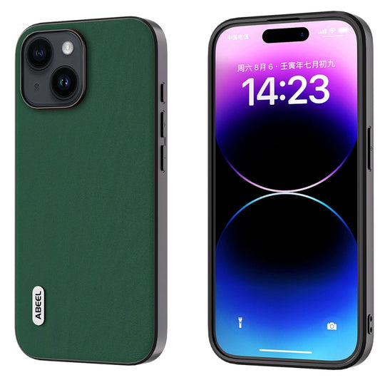 For iPhone 15 Plus ABEEL Genuine Leather Silky Soft Black Edge Phone Case(Green)