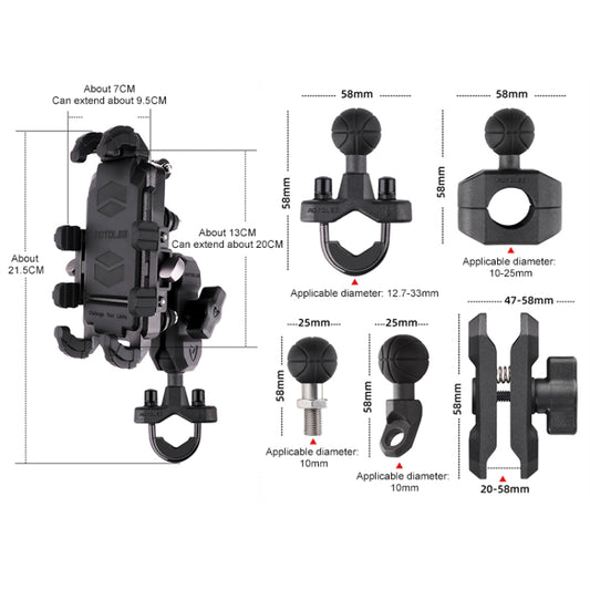 MOTOSLG Crab Motorcycle Phone Clamp Bracket O-Type Rear Mirror Mount with Anti-theft Lock(Black) by MOTOLSG