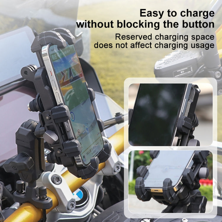 MOTOSLG Crab Motorcycle Phone Clamp Bracket O-Type Rear Mirror Mount with Anti-theft Lock(Black) - Holder by MOTOLSG | Online Shopping UK | buy2fix