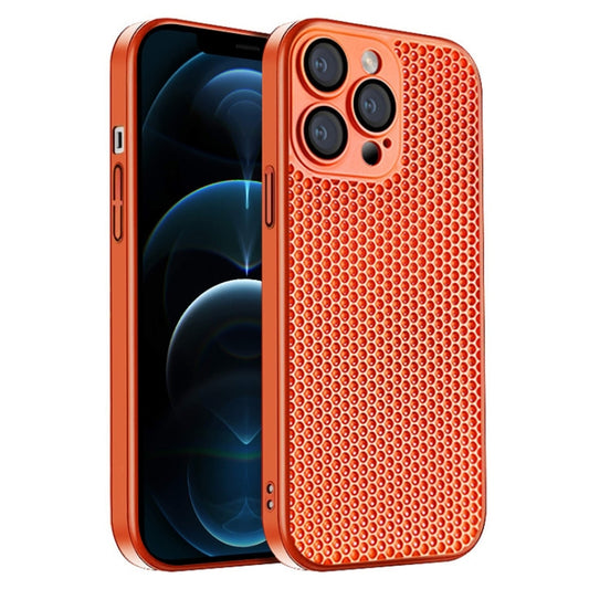 For iPhone 12 Pro Max Honeycomb Radiating PC Phone Case(Orange) by buy2fix