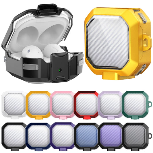 For Samsung Buds Live / Buds2 / Pro / 2Pro TPU + PC Transparent Carbon Fiber Wireless Earphones Protective Case With Switch(Black Purple) by buy2fix