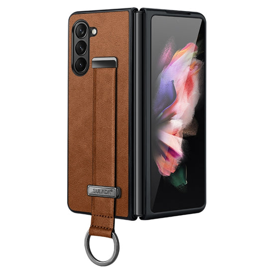 For Samsung Galaxy Z Fold5 SULADA PC Hybrid Leather Texture Skin Feel Shockproof Phone Case(Brown)