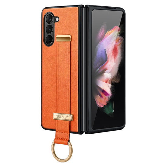 For Samsung Galaxy Z Fold5 SULADA PC Hybrid Leather Texture Skin Feel Shockproof Phone Case(Orange)