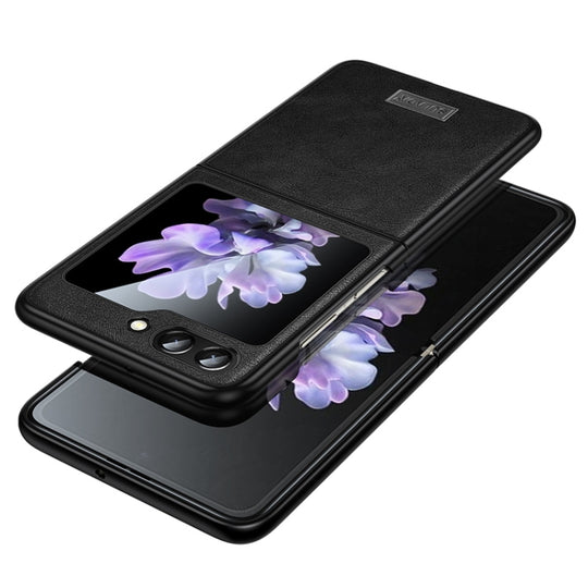 For Samsung Galaxy Z Flip5 SULADA Shockproof TPU + Handmade Leather Phone Case(Black)