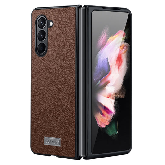 For Samsung Galaxy Z Fold5 SULADA Shockproof TPU + Litchi Texture Leather Phone Case(Brown) - Galaxy Z Fold5 Cases by SULADA | Online Shopping UK | buy2fix