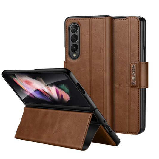 For Samsung Galaxy Z Fold4 / W23 SULADA All-inclusive Magnetic Snap Flip Leather Phone Case(Brown) - Galaxy Z Fold4 5G Cases by SULADA | Online Shopping UK | buy2fix