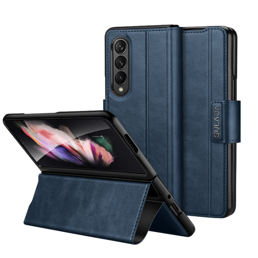 For Samsung Galaxy Z Fold4 / W23 SULADA All-inclusive Magnetic Snap Flip Leather Phone Case(Blue) - Galaxy Z Fold4 5G Cases by SULADA | Online Shopping UK | buy2fix