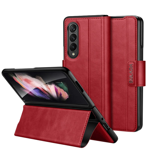 For Samsung Galaxy Z Fold2 / W21 SULADA All-inclusive Magnetic Snap Flip Leather Phone Case(Red) - Galaxy Phone Cases by SULADA | Online Shopping UK | buy2fix