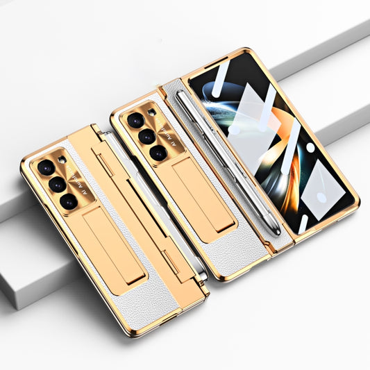 For Samsung Galaxy Z Fold5 5G Integrated Full Coverage Pen Slot Folding Phone Case with Stylus(Gold+White) - Galaxy Z Fold5 Cases by buy2fix | Online Shopping UK | buy2fix