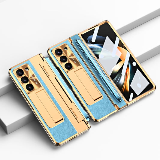 For Samsung Galaxy Z Fold5 5G Integrated Full Coverage Pen Slot Folding Phone Case with Stylus(Gold+Blue) - Galaxy Z Fold5 Cases by buy2fix | Online Shopping UK | buy2fix