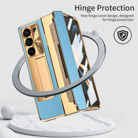 For Samsung Galaxy Z Fold5 5G Integrated Full Coverage Pen Slot Folding Phone Case with Stylus(Gold+Blue) by buy2fix