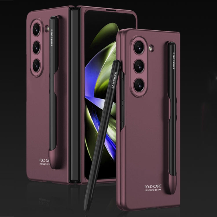 For Samsung Galaxy Z Fold5 GKK Ultra-thin Full Coverage Phone Flip Case with Pen Slot(Wine Red) - Galaxy Z Fold5 Cases by GKK | Online Shopping UK | buy2fix