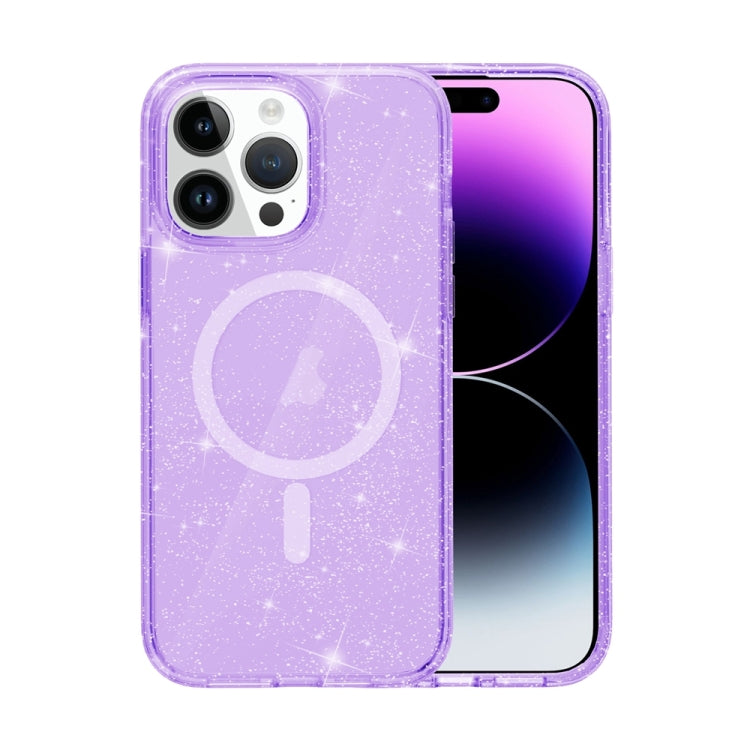 For iPhone 15 Pro Terminator Style Glitter Powder MagSafe Magnetic Phone Case(Purple) - iPhone 15 Pro Cases by buy2fix | Online Shopping UK | buy2fix